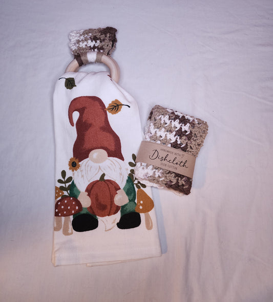 Crochet Towel Holder with Matching Towel and Crochet Dishcloth